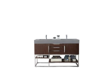 Columbia 59" Double Vanity, Coffee Oak w/ Dusk Grey Glossy Composite Stone Top