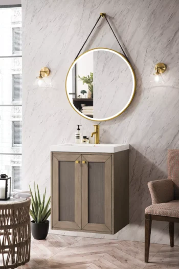 Chianti 20" Single Vanity, Whitewashed Walnut w/ White Glossy Composite Stone Top - Image 3