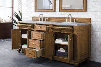 Bristol 72" Double Vanity, Saddle Brown w/ 3 CM Arctic Fall Solid Surface Top - Image 4