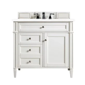 Brittany 36" Single Vanity, Bright White w/ 3 CM White Zeus Quartz Top