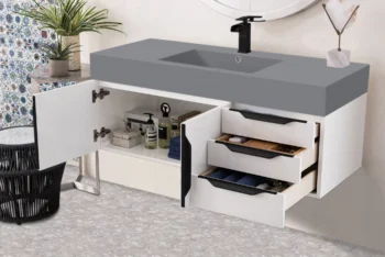 Mercer Island 48" Single Vanity, Glossy White, Matte Black w/ Dusk Grey Glossy Composite Stone Top - Image 4