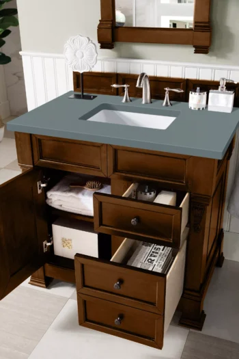 Brookfield 36" Single Vanity, Country Oak w/ 3 CM Cala Blue Top - Image 4
