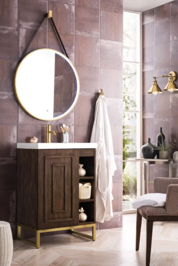 Alicante 24" Single Vanity, Mid-Century Acacia, Radiant Gold w/ White Glossy Composite Stone Top - Image 3