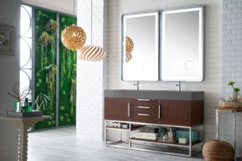 Columbia 59" Double Vanity, Coffee Oak w/ Dusk Grey Glossy Composite Stone Top - Image 3