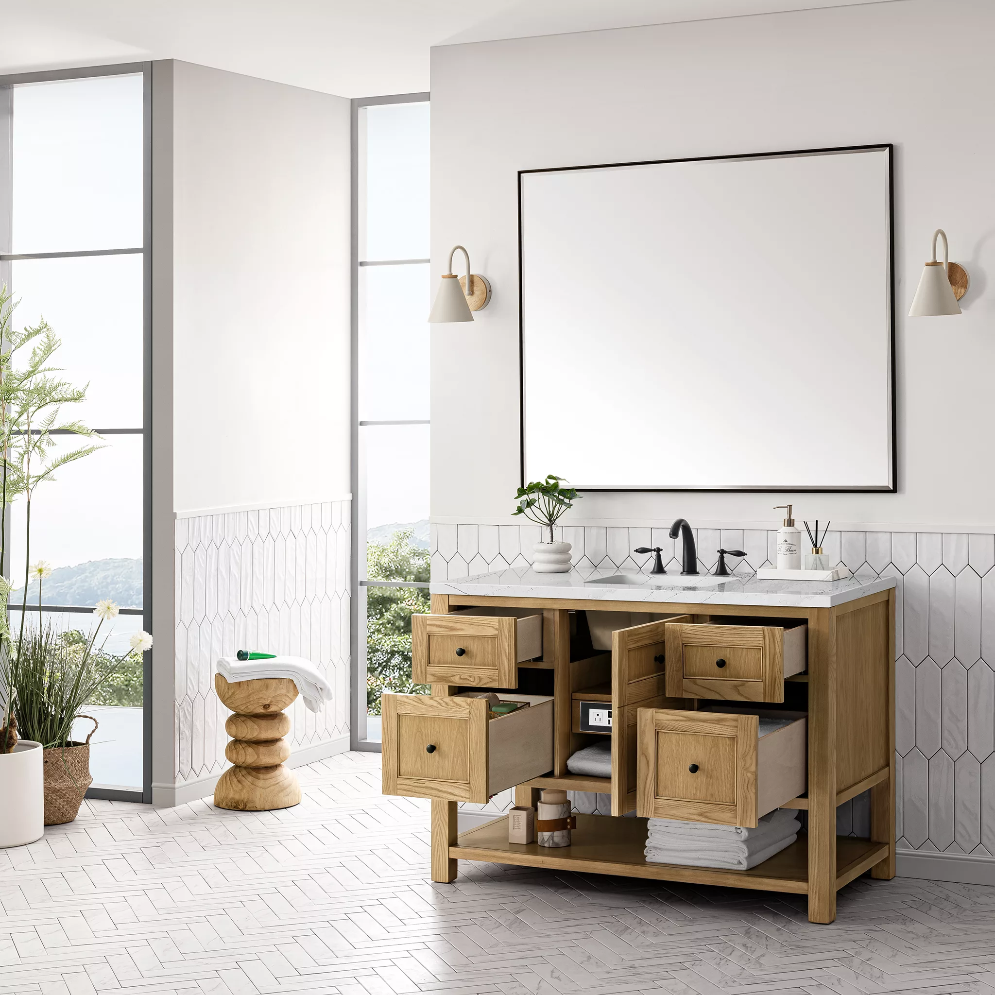 Breckenridge 48" Single Vanity, Light Natural Oak w/ 3 CM Ethereal Noctis Top - Image 4