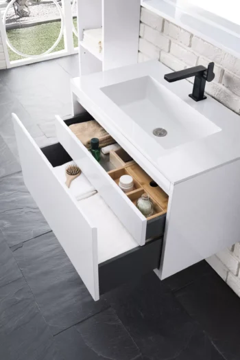 Milan 31.5" Single Vanity, Glossy White w/ Glossy White Composite Stone Top - Image 4