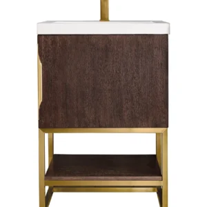 Columbia 24″ Single Vanity, Coffee Oak, Radiant Gold w/ White Glossy Composite Stone Top