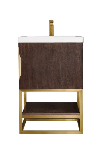 Columbia 24" Single Vanity, Coffee Oak, Radiant Gold w/ White Glossy Composite Stone Top