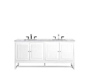 Athens 72" Double Vanity, Glossy White w/ 3 CM Carrara White Top - Image 2