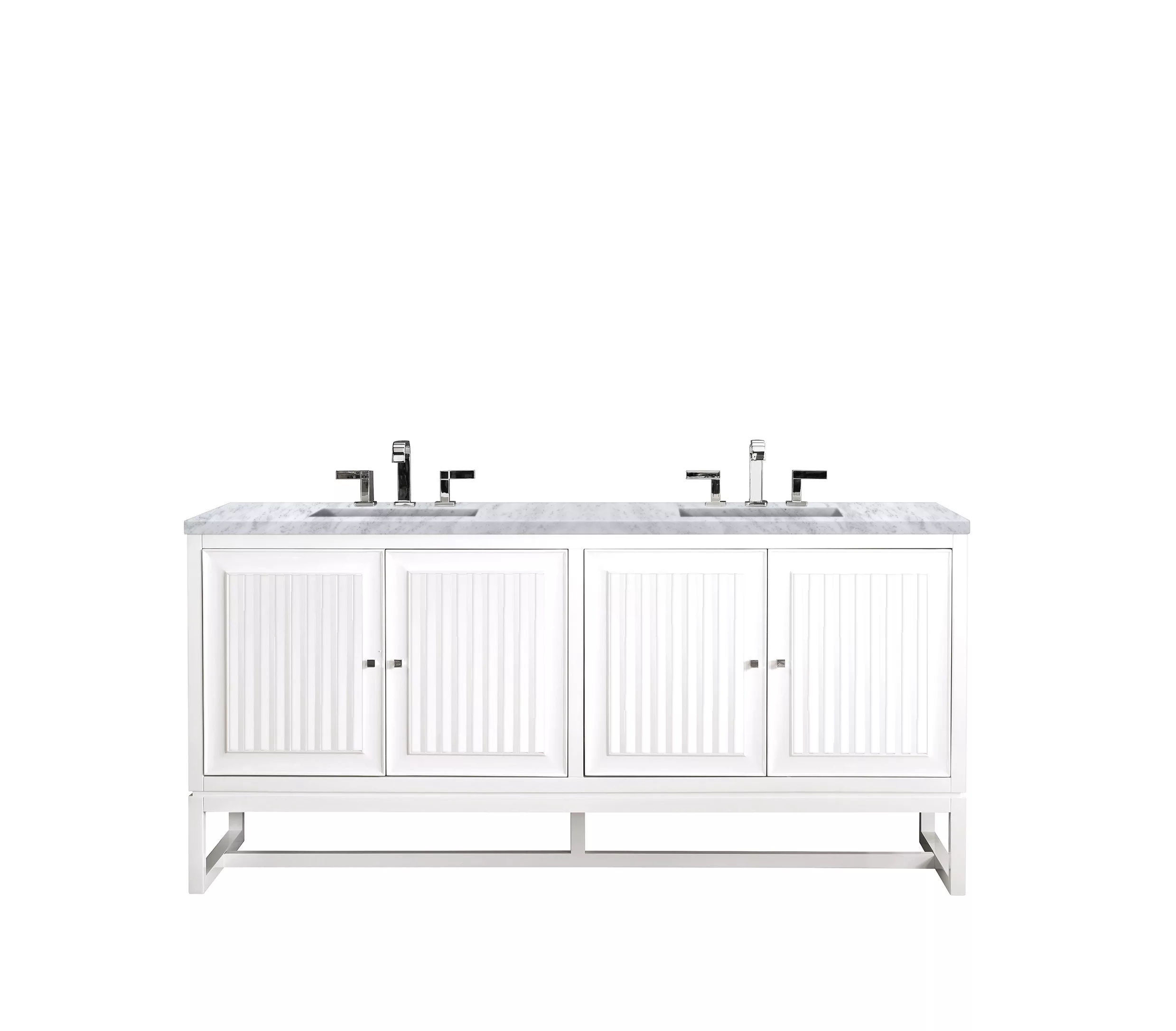 Athens 72" Double Vanity, Glossy White w/ 3 CM Carrara White Top - Image 2
