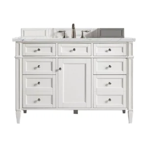 Brittany 48″ Single Vanity, Bright White w/ 3 CM Ethereal Noctis Quartz Top