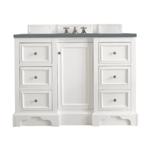 De Soto 48″ Single Vanity, Bright White w/ 3 CM Cala Blue Quartz Top