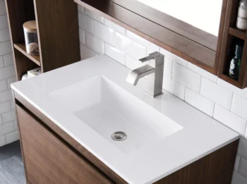 Milan 31.5" Single Vanity, Mid-Century Walnut w/ Glossy White Composite Stone Top - Image 4