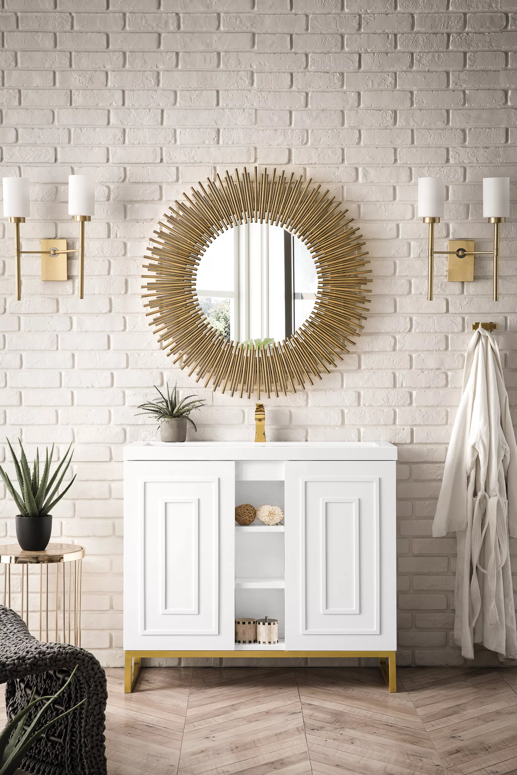 Alicante 39.5" Single Vanity, Glossy White, Radiant Gold w/ White Glossy Composite Stone Top - Image 2