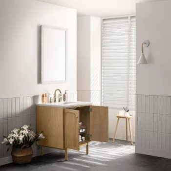 Laurent 30" Single Vanity, Light Natural Oak w/ 3 CM Arctic Fall Top - Image 6