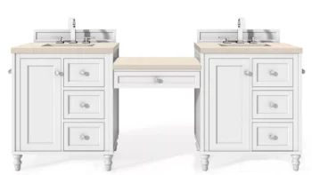 Copper Cove Encore 86" Double Vanity Set, Bright White w/ 3 CM Eternal Marfil Quartz Top - Image 2