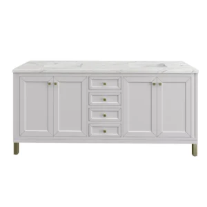 Chicago 72″ Double Vanity, Glossy White w/ 3 CM Ethereal Noctis Top