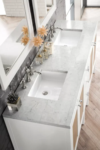 Addison 72" Double Vanity, Glossy White w/ 3 CM Eternal Jasmine Pearl Quartz Top - Image 2