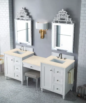 Copper Cove Encore 86" Double Vanity Set, Bright White w/ 3 CM Eternal Marfil Quartz Top - Image 4