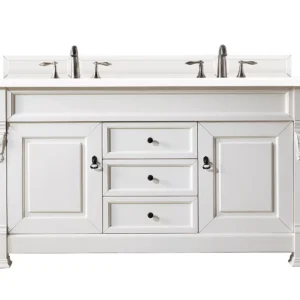 Brookfield 60″ Double Vanity, Bright White w/ 3 CM White Zeus Quartz Top