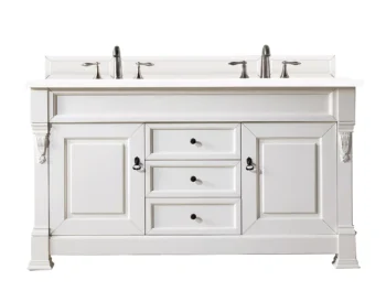 Brookfield 60" Double Vanity, Bright White w/ 3 CM White Zeus Quartz Top