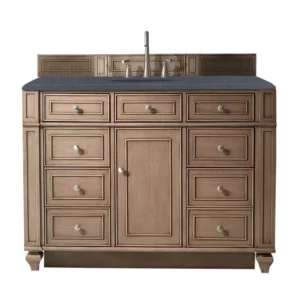 Bristol 48″ Single Vanity, Whitewashed Walnut w/ 3 CM Charcoal Soapstone Quartz Top