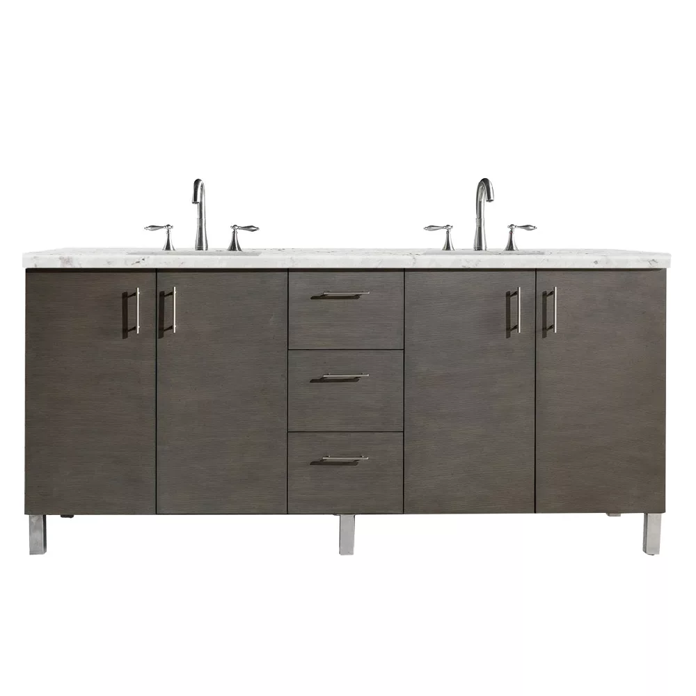 Metropolitan 72" Double Vanity, Silver Oak w/ 3 CM Eternal Jasmine Pearl Quartz Top