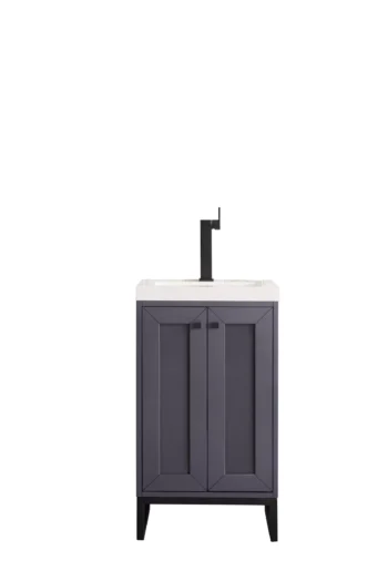 Chianti 20" Single Vanity, Mineral Gray, Matte Black, w/ White Glossy Composite Stone Top - Image 2