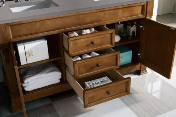 Brookfield 60" Double Vanity, Country Oak w/ 3 CM Grey Expo Quartz Top - Image 4