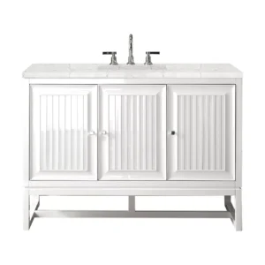 Athens 48″ Single Vanity, Glossy White w/ 3 CM Eternal Jasmine Pearl Quartz Top