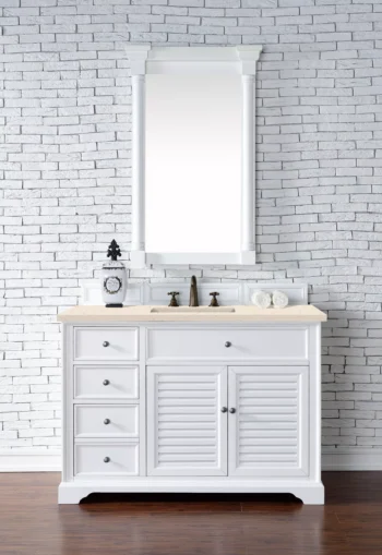 Savannah 48" Single Vanity, Bright White w/ 3 CM Eternal Marfil Top - Image 2