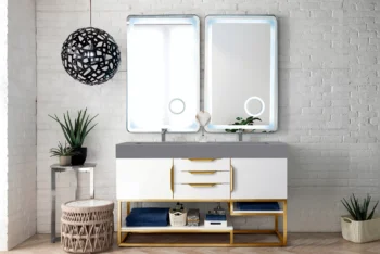 Columbia 59" Double Vanity, Glossy White, Radiant Gold w/ Dusk Grey Glossy Composite Stone Top - Image 2