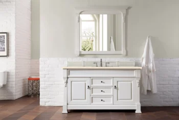 Brookfield 60" Single Vanity, Bright White w/ 3 CM Eternal Marfil Quartz Top - Image 2