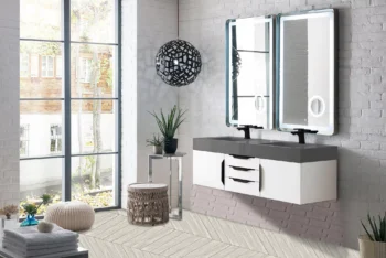 Mercer Island 59" Double Vanity, Glossy White, Matte Black w/ Dusk Grey Glossy Composite Stone Top - Image 3