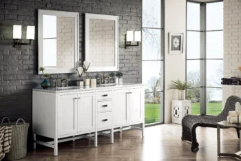 Addison 72" Double Vanity, Glossy White w/ 3 CM Arctic Fall Solid Surface Top - Image 2