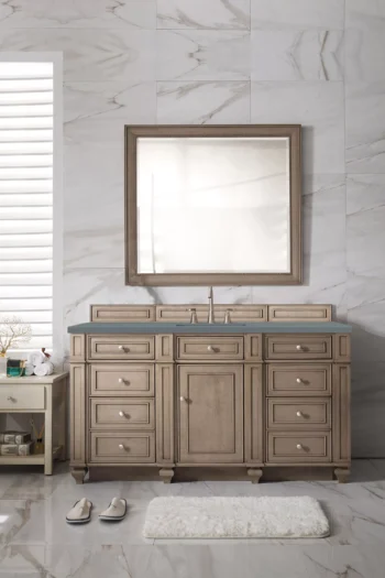 Bristol 60" Single Vanity, Whitewashed Walnut w/ 3 CM Cala Blue Top - Image 2