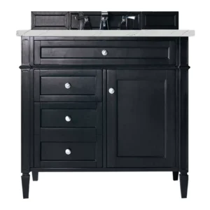 Brittany 36″ Single Vanity, Black Onyx w/ 3 CM Ethereal Noctis Quartz Top