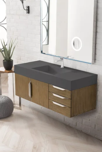 Mercer Island 48" Single Vanity, Latte Oak w/ Dusk Grey Glossy Composite Stone Top - Image 3