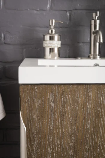 Columbia 24" Single Vanity, Latte Oak, Brushed Nickel w/ White Glossy Composite Stone Top - Image 6