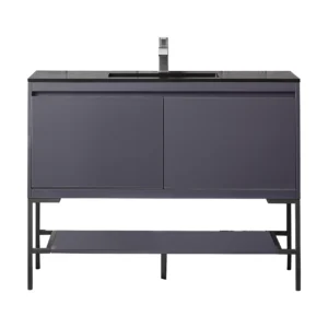 Milan 47.3″ Single Vanity, Modern Gray Glossy, Matte Black w/ Charcoal Black Composite Stone Top