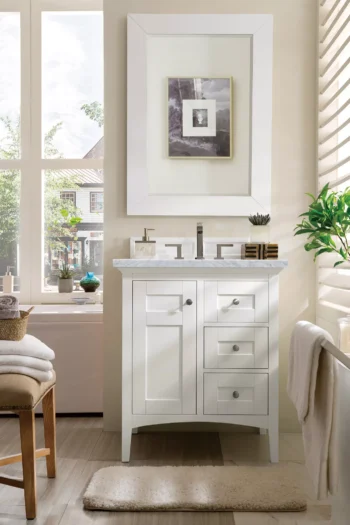 Palisades 30" Single Vanity, Bright White w/ 3 CM Carrara Marble Top - Image 2