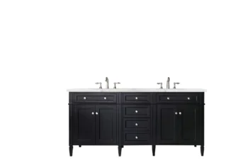 Brittany 72" Double Vanity, Black Onyx w/ 3 CM Eternal Jasmine Pearl Quartz Top