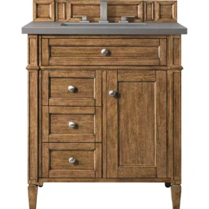 Brittany 30″ Single Vanity, Saddle Brown, w/ 3 CM Grey Expo Quartz Top