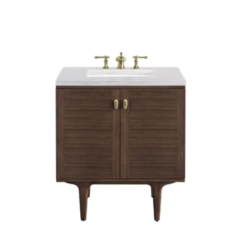 Amberly 30" Single Vanity, Mid-Century Walnut w/ 3 CM Arctic Fall Top