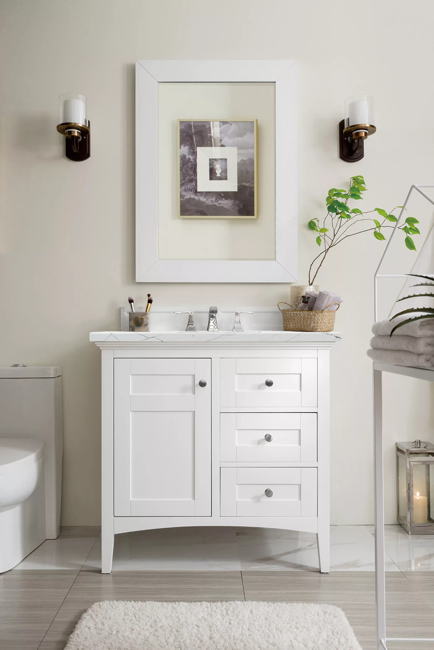 Palisades 36" Single Vanity, Bright White w/ 3 CM Ethereal Noctis Quartz Top - Image 2