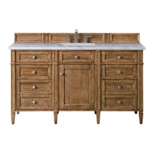 Brittany 60″ Single Vanity, Saddle Brown w/ 3 CM Carrara Marble Top