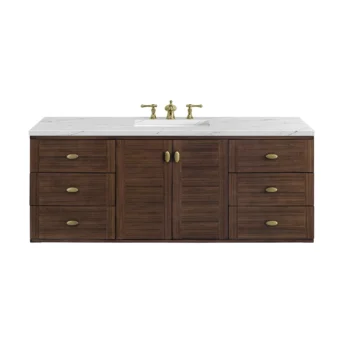 Amberly 60" Single Vanity, Mid-Century Walnut w/ 3 CM Ethereal Noctis Top - Image 2