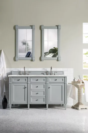 Brittany 60" Double Vanity, Urban Gray w/ 3 CM Eternal Jasmine Pearl Quartz Top - Image 2