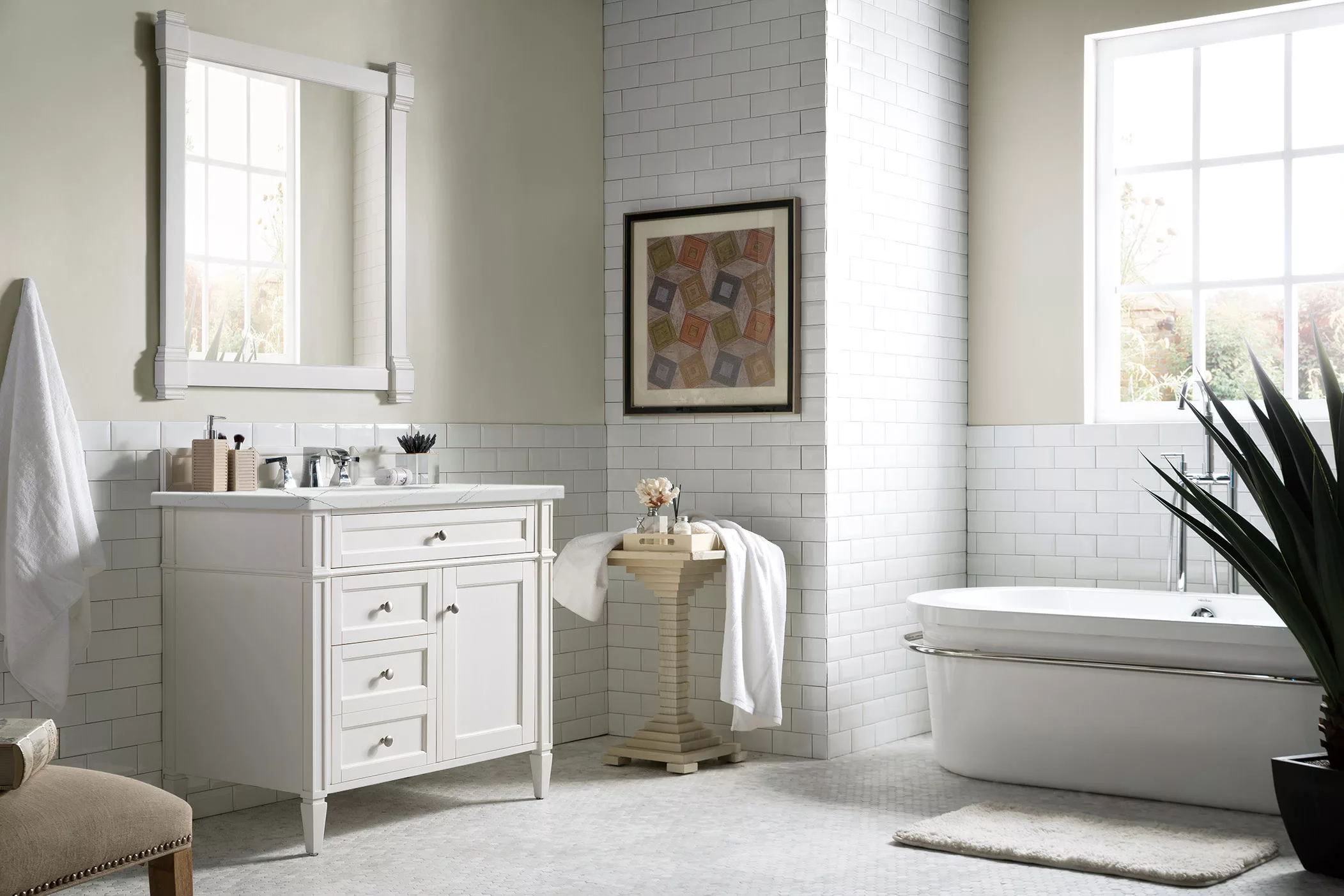 Brittany 36" Single Vanity, Bright White w/ 3 CM Ethereal Noctis Quartz Top - Image 3