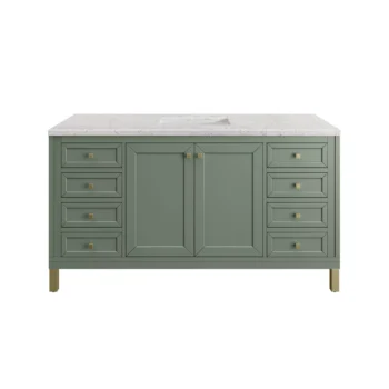 Chicago 60" Single Vanity, Smokey Celadon w/ 3 CM Eternal Jasmine Pearl Top - Image 4